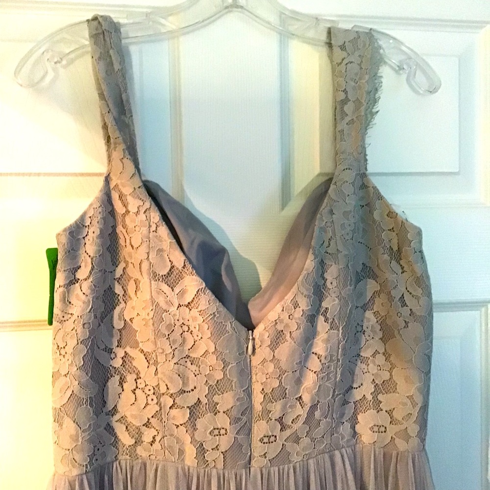 Pale Grey Tulle Gown.  Lace Bodice